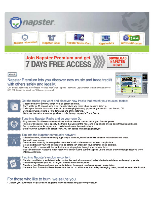 NAPSTER.COM DETAIL PAGE